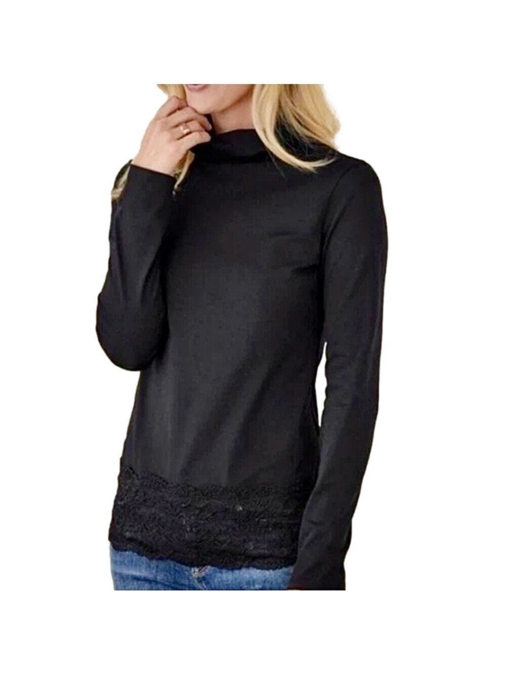 ☀️ SUNDANCE Lace Trimmed Cotton Turtleneck